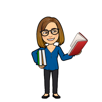 Bitmoji showing Mrs. Egling holding books 